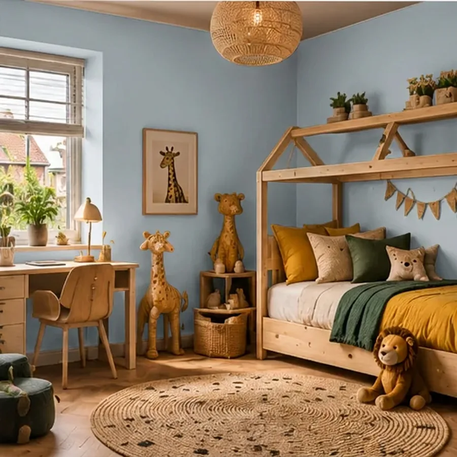 Landelijke kinderkamer met de muur in ijsblauw